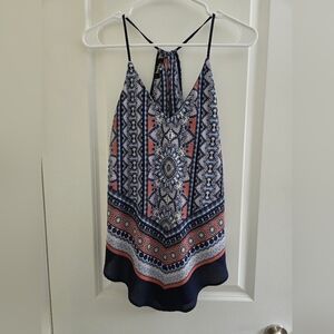 Blue, white, and pink patterned tank top